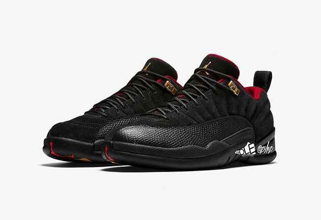 Air Jordan 12 Low SE Black Gold Red Shoes - Click Image to Close